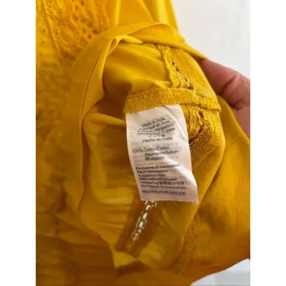 J.Crew Ruffle-Neck Eyelet Top Rich Gold K2215 Size 0 XS Yellow Long Sleeve - Picture 6 of 7